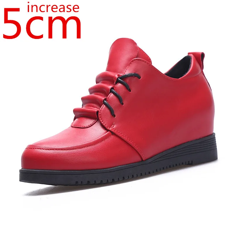 

Increase 5cm British Red Women's Shoes Inner Height Increasing The Small Leather Shoe Korean Spring Elevator Leisure Shoe Female