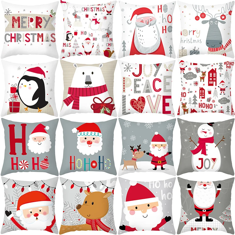 

Home Decor Santa Pillowcase Cushion Cover Merry Christmas Snowman Santa Print Pillowcase 45x45cm funda de almohada