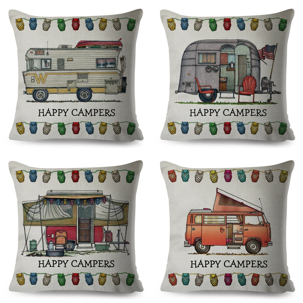 Чехол для подушки Happy Campers декоративный мультяшный дом дорожный автомобиль чехол