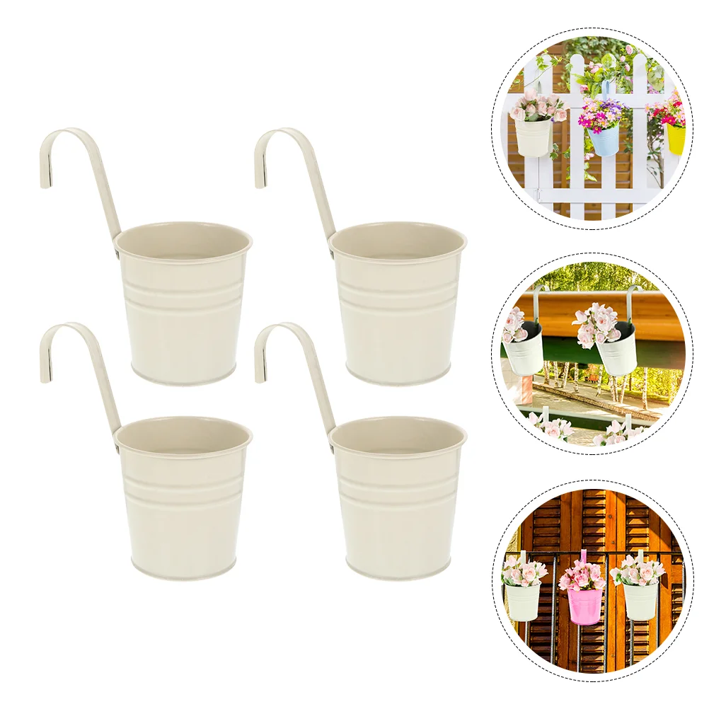 

4 Pcs Hanging Tin Flower Bucket Wall Mounted Planters Indoor Iron Pot The Fence Flowerpot Container Planting Decorative Pots