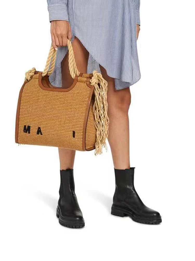 

Women Bag Spring and Summer mar* Straw Bag Tassel Bag New Hemp Rope Braided Tote Bag Small Portable Shoulder Bag Messenger Bag