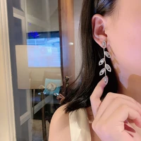 trendy baroque style leaves drop earrings women full crystal long dangle earrings banquet jewelry accessories drop shipping