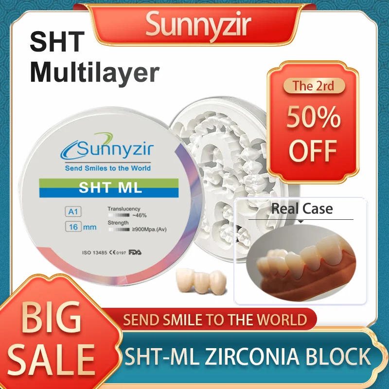 Sunnyzir Cad Cam Dental Lab SHT Color Multilayer Zirconia Disc Ceramic Block For Implant And Bridges