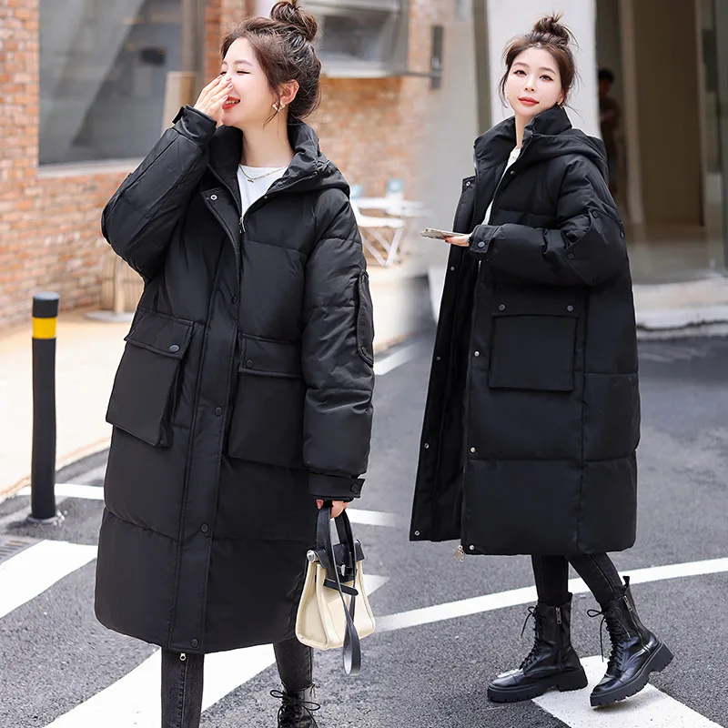 New Long Jacket Woman Parkas Fall Winter 2022 Thicken Warm Hooded Coat Oversized Korean Fashion Loose Puffer Outerwear