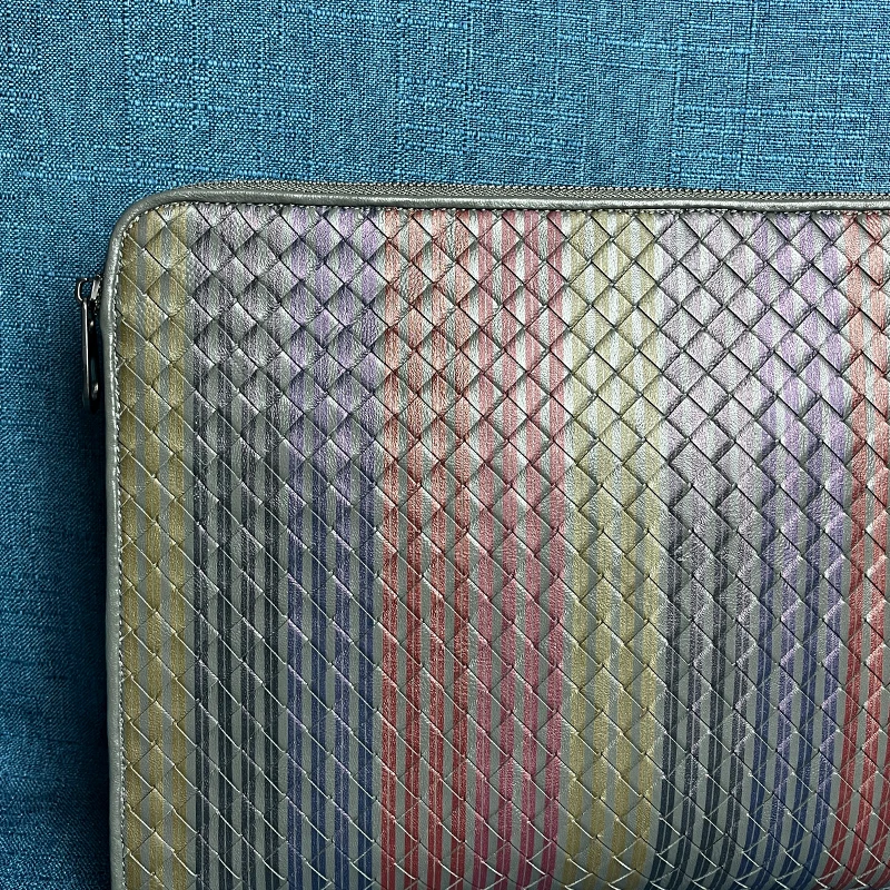 Young Men's Authentic Leather Sheepskin Woven Zipper Handbag Stylish and Portable Large Capacity Business Envelope Clip A4 Paper