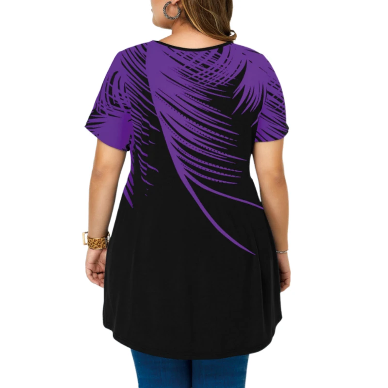 5XL Plus Size Women Gradient Print Tunic T-Shirt Summer 2022 Casual Short Sleeve Irregular Hem Boho Oversized Tops Tunicas Mujer