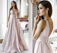 elegant pink evening party dresses v neck satin pleats long prom formal gown 2022 new vestidos festa robe de soiree