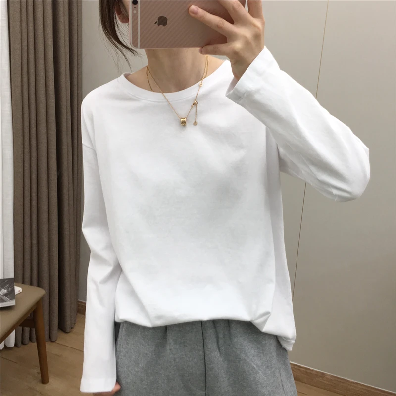 

010#Official Map Cotton Long-SleeveTT-shirt Women's White Undershirt Inner Wear Japanese and Korean Spring and Autumn2022Years o