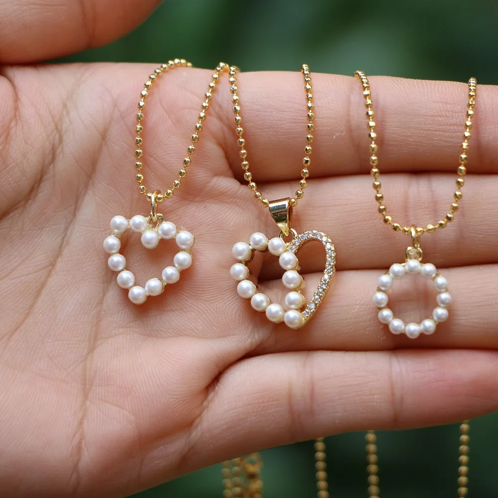 

6Pcs Luxury Pearl Necklace with simple style of love round Pendant Heart Shape Charm Necklace