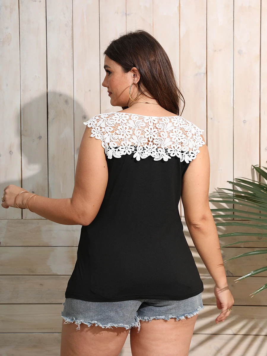 Finjani Plus Size Women's Contrast Lace Tank Top Fashion Cami Tops Women Clothing