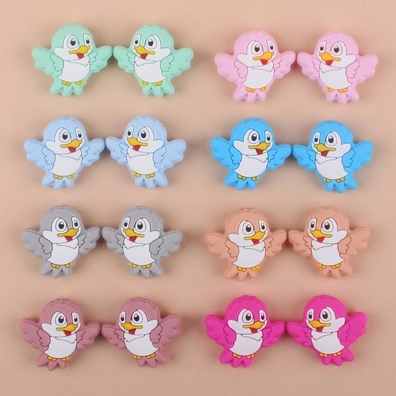 3Pcs New Cartoon Animal Bird Bead Silicone Teether Rodent Molar Toy DIY Baby Pacifier Chain Accessories Chewing Beads BPA-Free