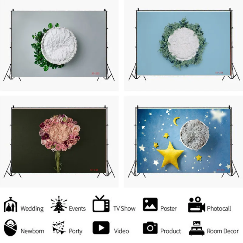 

SHUOZHIKE Newborn Digital Background With Yellow Stars And Fir Photography Backdrop Props Birthday Baby Studio Props XSE-10