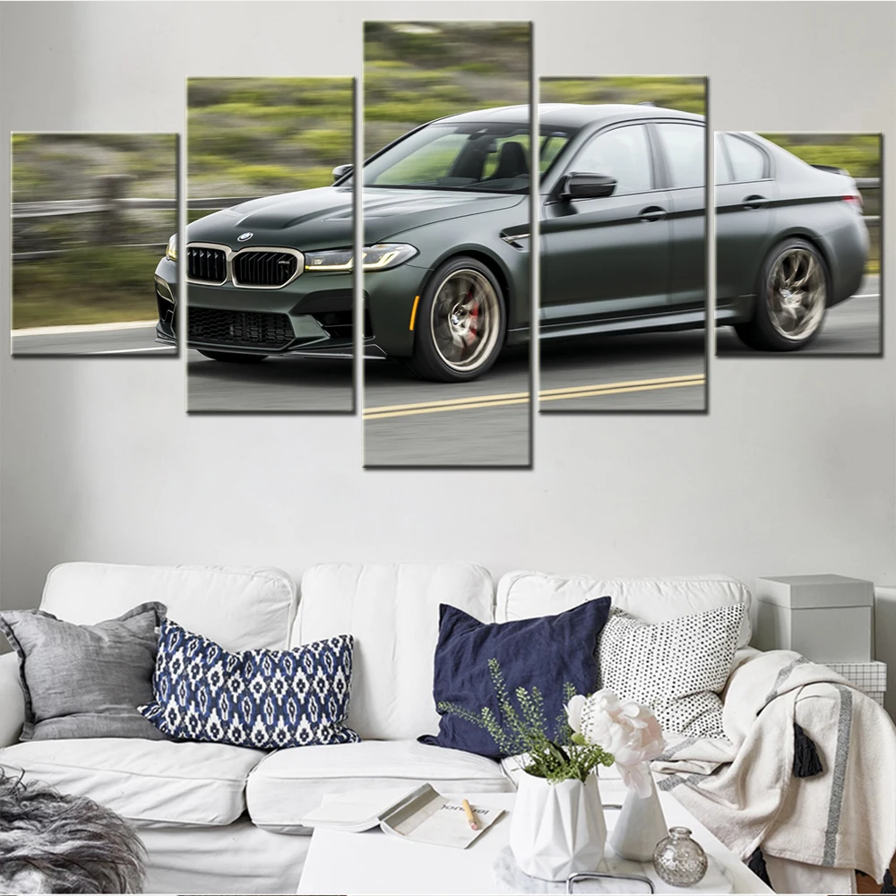 

5 Pieces 2022 Green BMW M5 CS (F90) Poster Wall Art Print Picture Canvas Painting For Living Room Home Decor Interior Paintings