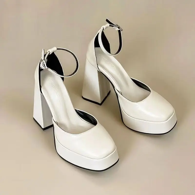 

Женские босоножки на высоком каблуке, туфли на толстой платформе с ремешком на щиколотке, свадебные туфли, обувь для вечеринки и ночного клуба, женские сандалии, новинка 2023