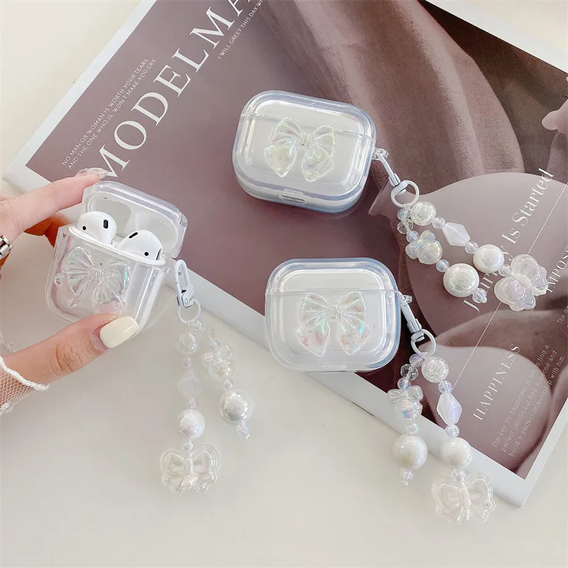 

Fashion Laser Bow Transparent Bluetooth Headset Cover for Airpods 1 2 3 Pro Pro2 Silicone Airpods Case