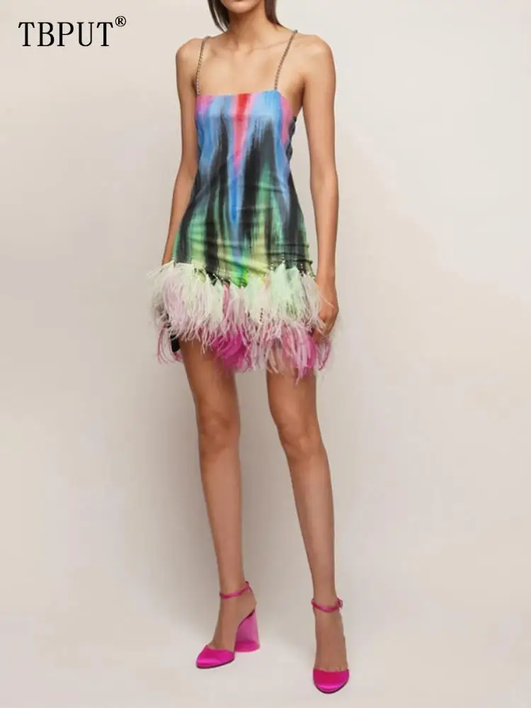 

Модные женские платья на бретельках с принтом, сексуальные платья без рукавов с вырезом лодочкой и плюшевыми краями, летнее женское платье на бретельках