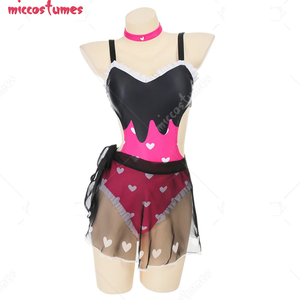 

Girls Woman Kawaii Swimsuit with Heart Prints One-Piece swimsuit Bathing Suit with Wrap Skirt