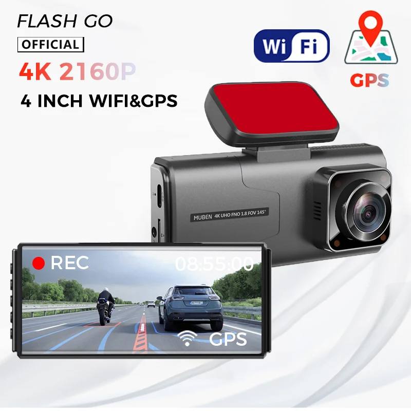 4K Video CAR Recorder Smart 4" IPS GPS 2160P WIFI 3 IN 1 Dvr Wifi APP Dashcam 2 Camera Auto 24 Parking Monitor Dash Cam