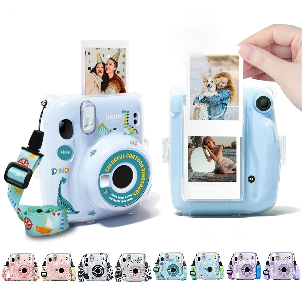 

For Instax Mini11 Camera Bag Photo Bag Transparent Storage Case Crystal Case Strap and Sticker Three Piece Set