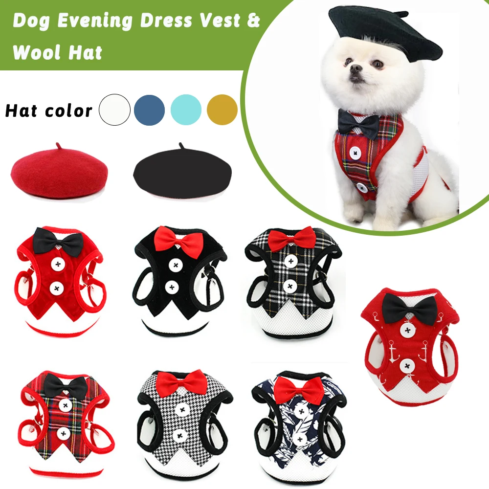 

Elegant Bow Dog Harness Vest Adjustable Soft Breathable Mesh Necktie Traction Rope Pet Harness With Leash for Puppy Cat wool hat