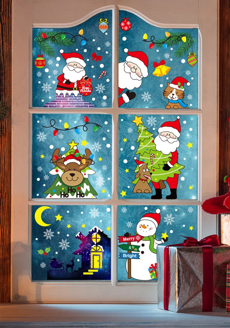Рождественская наклейка на окно Санта-Клаус снежинка зеркало наклейки стену