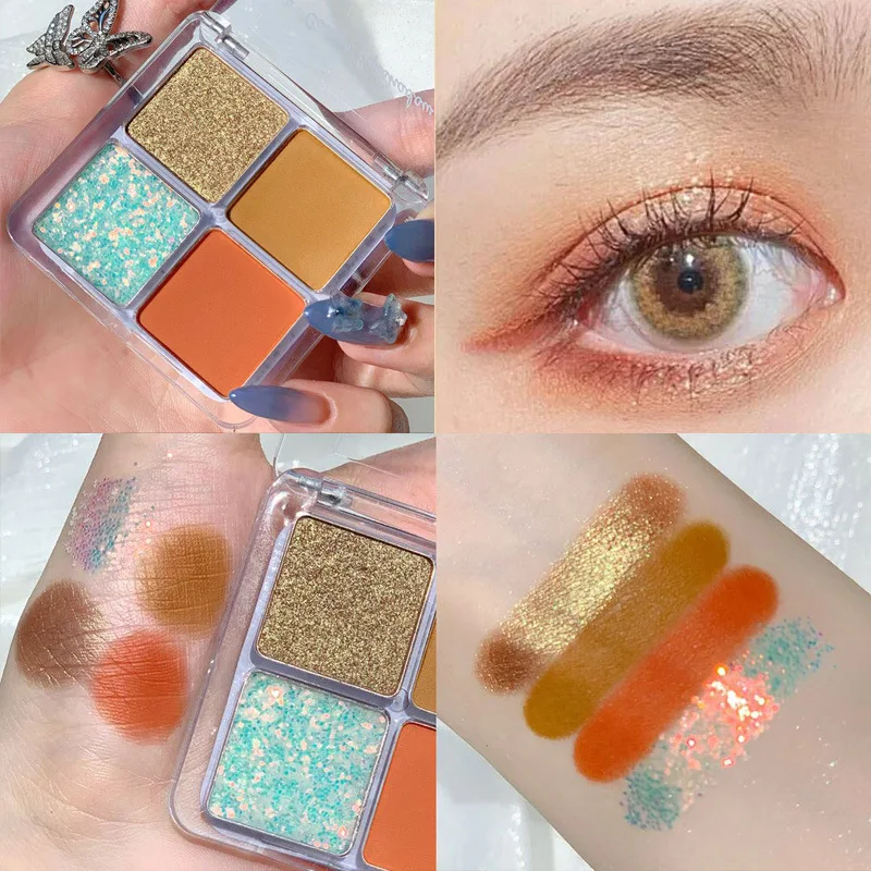 

4Colors Shimmer Matte Eyeshadow Palette Makeup Classic Shiny Glitter Luxury Nude Eye Shadow Pigmented Eyeshadow Powder Kit