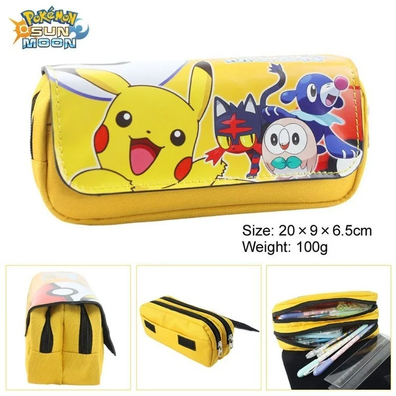 Pokemon Pencill Case School Cartoon Pikachu Black Pen Bag Supplies Stationery Schoolbag Birthday Party Gifts for Boys