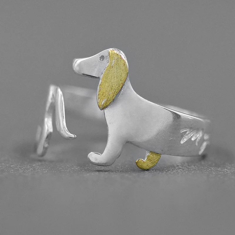 

Женское Винтажное кольцо с собакой, Открытое кольцо ручной работы из серебра 925 пробы, гипоаллергенное украшение для вечеринки, подарок на день рождения