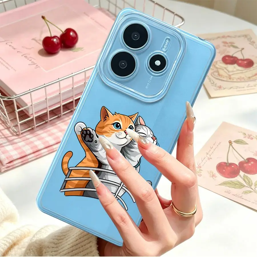 Фото Мягкий чехол для телефона Xiaomi Redmi Note 15 Pro 12S 10S 9 10 11S Note 13 Note14 Note11 12 13C A4 A7 14C Uple Romantic Cat №2