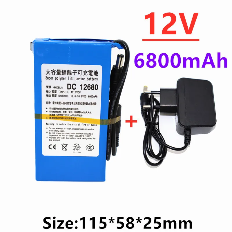 

100% Durable DC 12V 6800 MAH High Capacity Lithium ion rechargeable battery AC Charger (US/EU Plug Hot Sale Promotion free drop