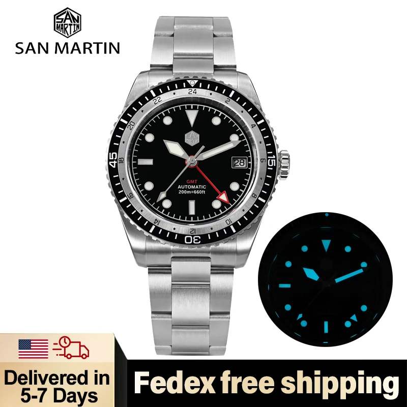 

San Martin Watch For Men Diving NH34 GMT Bidirectional Bezel Business Automatic Mechanical Sapphire 200m Waterproof Luminous