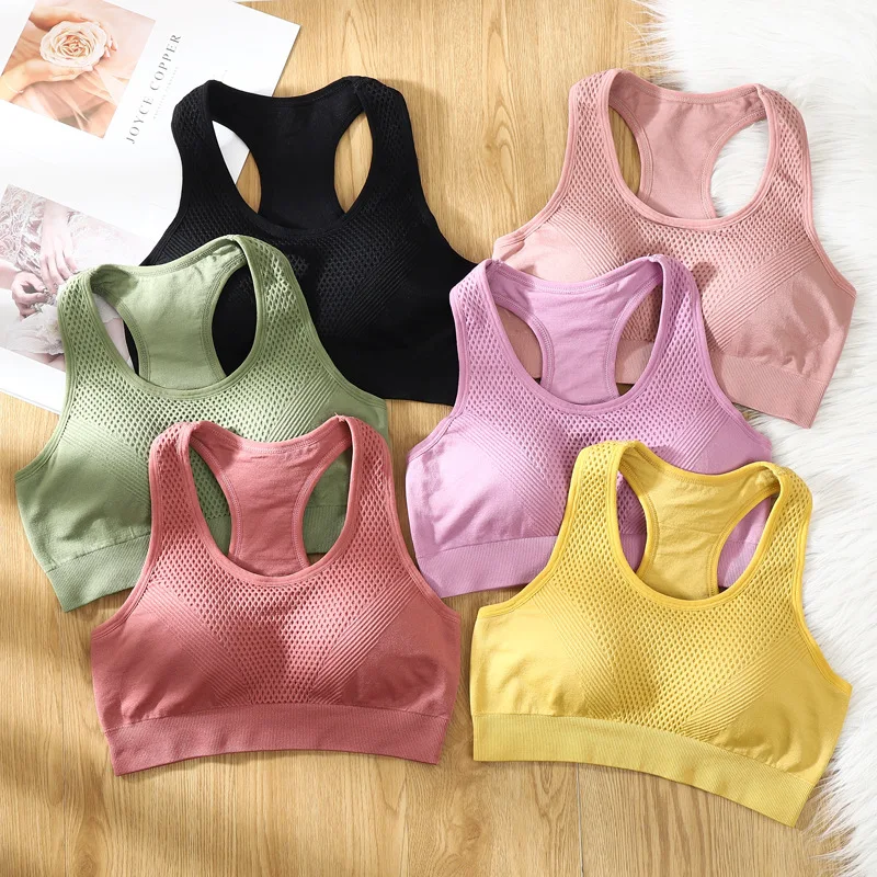 

Women's Sport Bras Shockproof Ventilated Chest Pad Tube Top Camisole Yoga Gym Top Seamless Chest Wrap Push Up Underwear Mesh Bra
