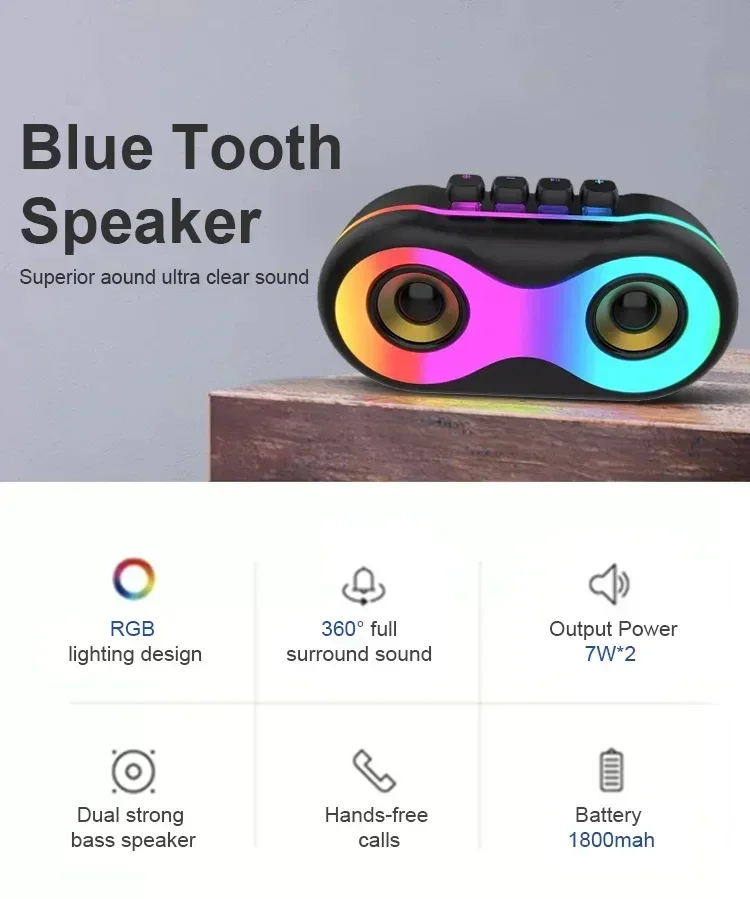 Портативный двойной динамик мини-сабвуфер Bluetooth-динамик цветная подсветка RGB