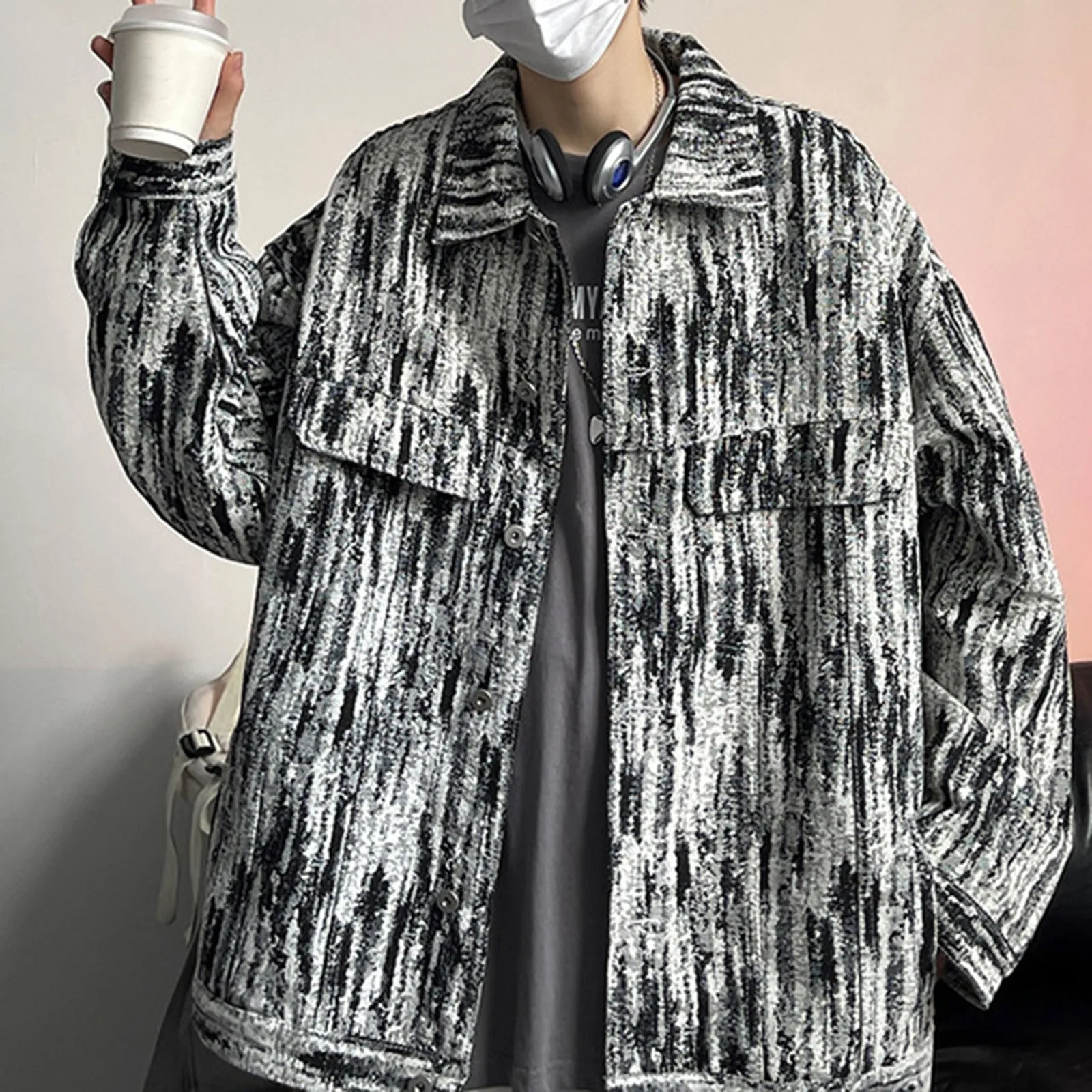 

Mens Fashion Simple Tie Dyed Denim Pocket Cardigan Zipper Sweater Jacket