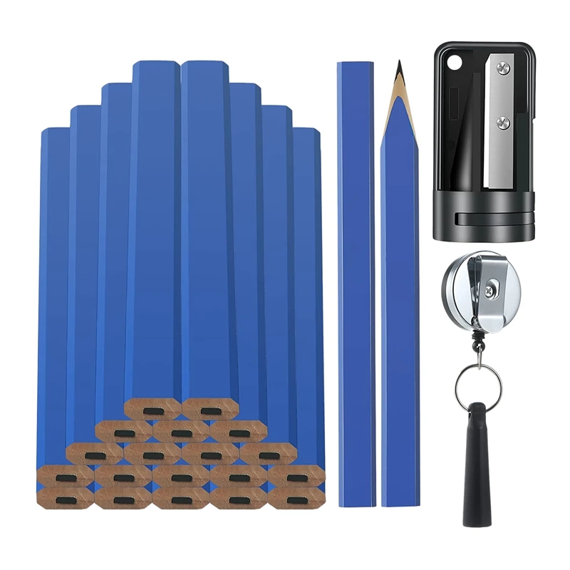 

27 Pcs Carpenter Pencils Set 7 Inches Flat Carpenter Marking Pencils With Pencil Sharpener And Retractable Pen Holder