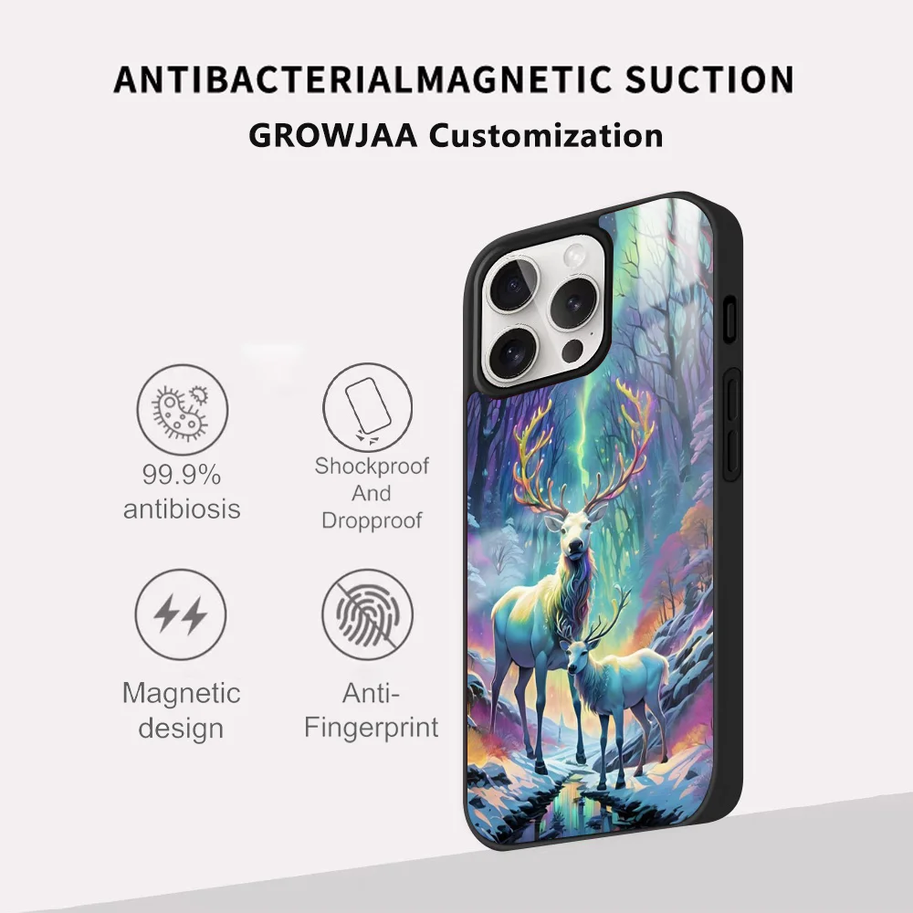 Чехол для телефона Auroral Starry Sky Deer iPhone 16 15 14 13 12 11 Pro Max Plus Mini Magsafe Mirror беспроводной