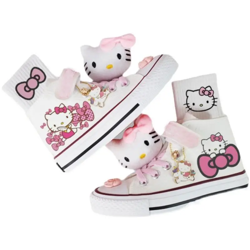 

2023 холщовые туфли HelloKitty Kawaii Sanrio мультфильм девочка высокий Топ Кукла повседневная обувь детский подарок на день рождения
