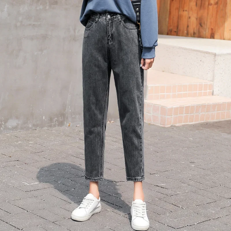 Серые джинсы женские осень 2022 корейская мода прямые брюки до щиколотки уличная