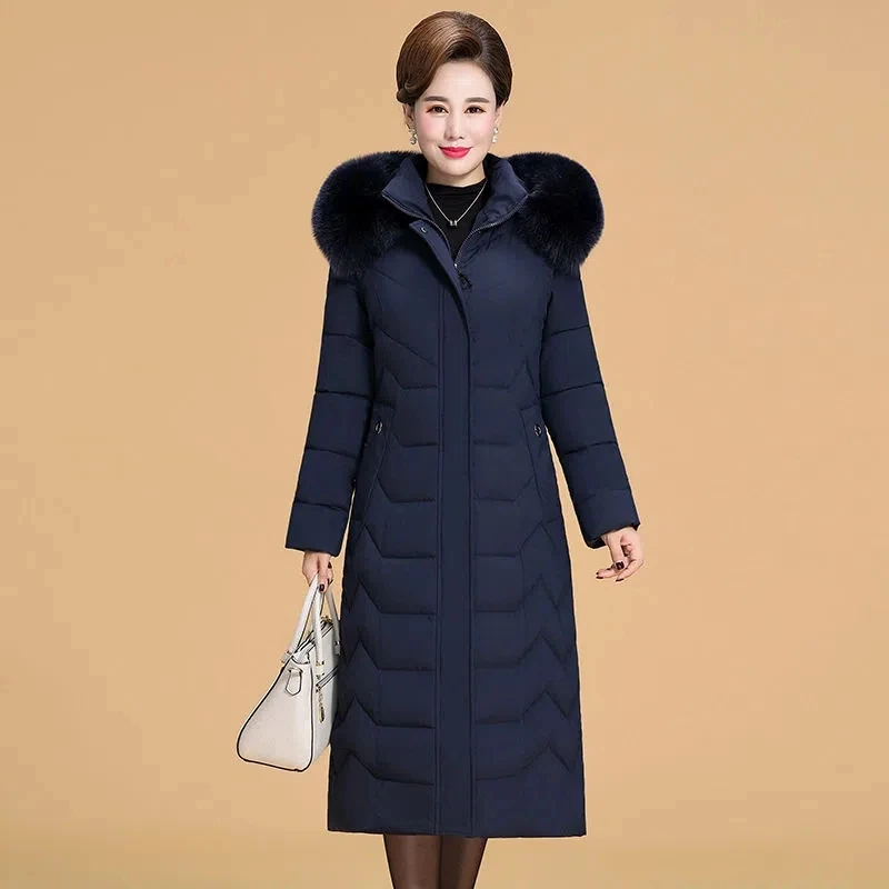 Parkas Women Large Size Long Hooded Thick Down Cotton Jacket Female Fur Collar Warm Middle-aged Mothers Casual Padded Coat Trend
