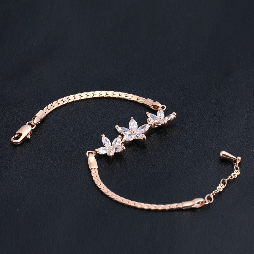 ZYH023 браслет с тремя прозрачными цветами цвета розового золота для женщин