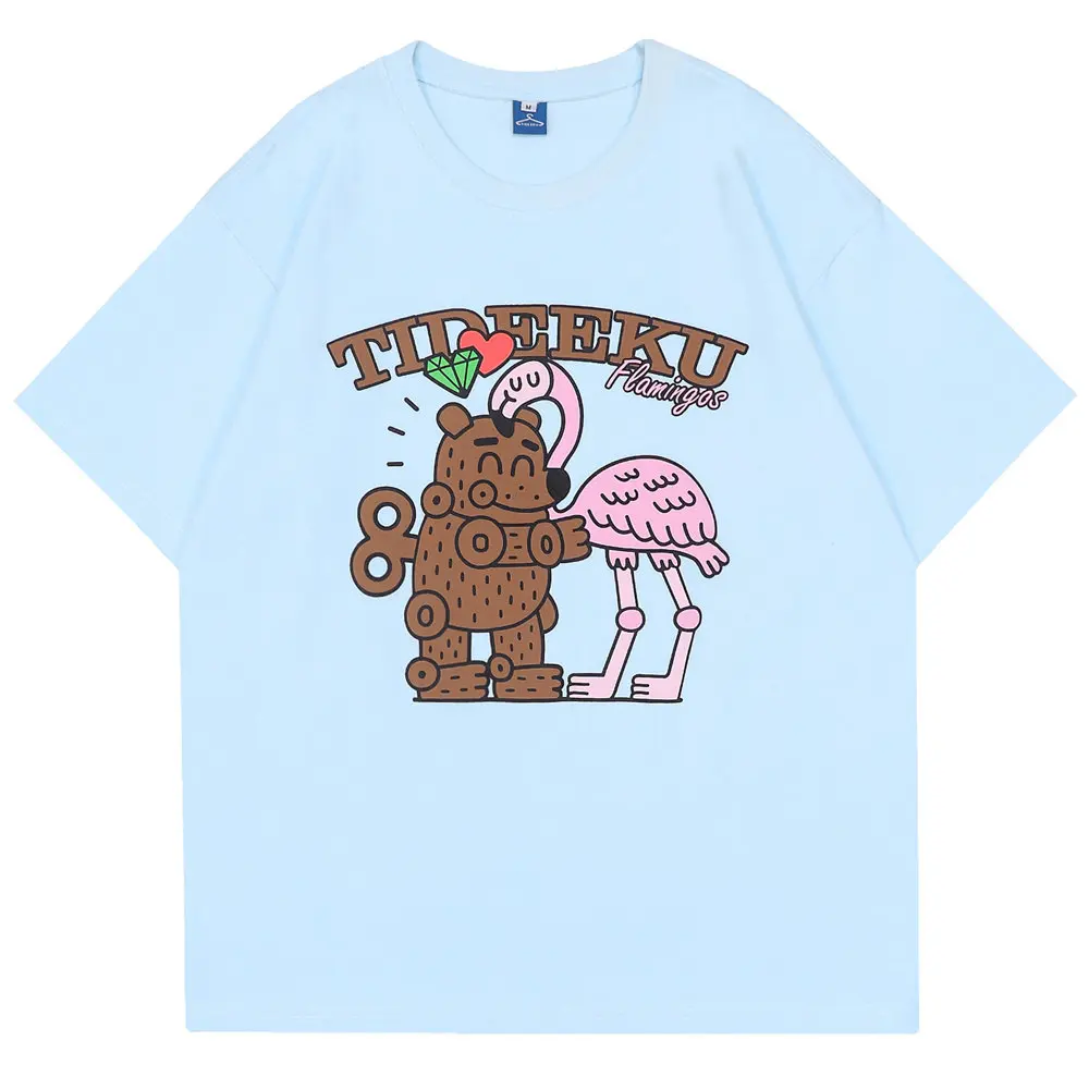 T Shirts Funny Cartoon Flamingo Bear Print Cotton O-neck Tees Tshirt 2022 Summer Streetwear Casual Hip Hop Oversized T-shirt Men |