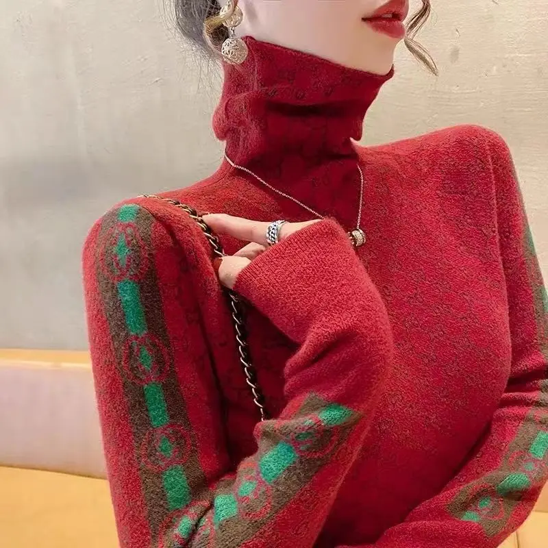 Осенне-зимний новый трикотажный свитер с высоким воротником Женская подкладка