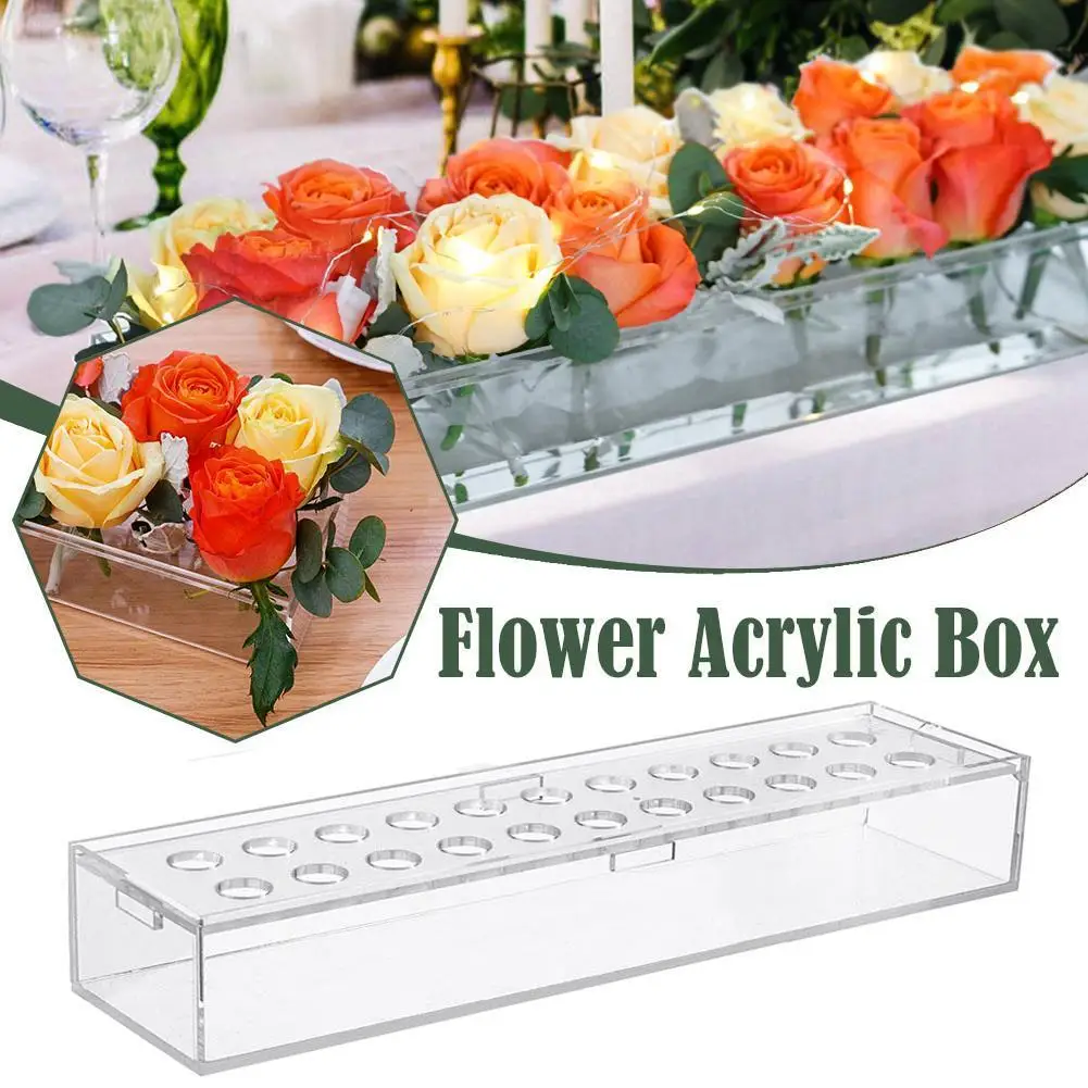 

Long Clear Rectangular Flower Acrylic Vase Transparent Home Hydroponic Vases Wedding Table Stand Decoration Flower Glass De B0a3