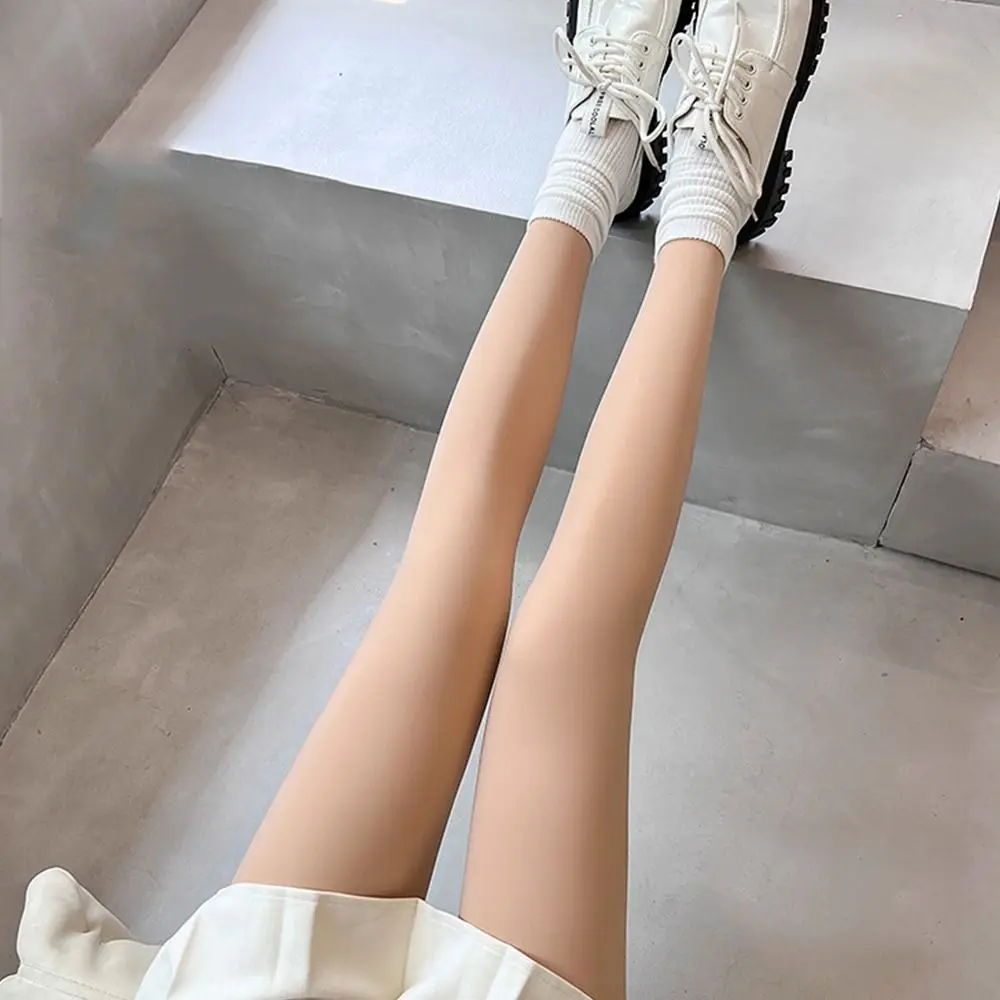 Флисовые брюки плюс бархатные телесные с высокой талией артефакт голых ног