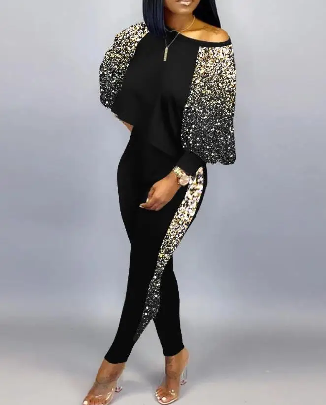 

Two Piece Sets Womens Outifits 2022 Autumn Fashion Long Sleeve Casual O-Neck Print Top & Daily Long Pants Set Clothes for Women