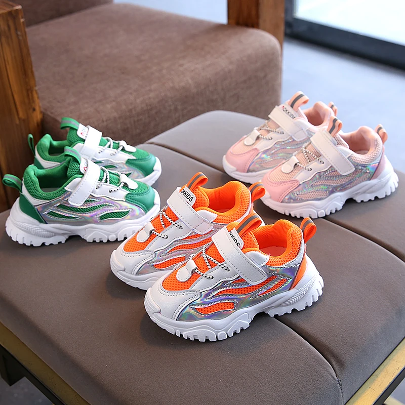 

Children's Classic Sports Shoes Fashion Boys Mesh Sneakers Toddler Girls Orange Running Shoes Soft Bottom TPR Tennis Size 21-30