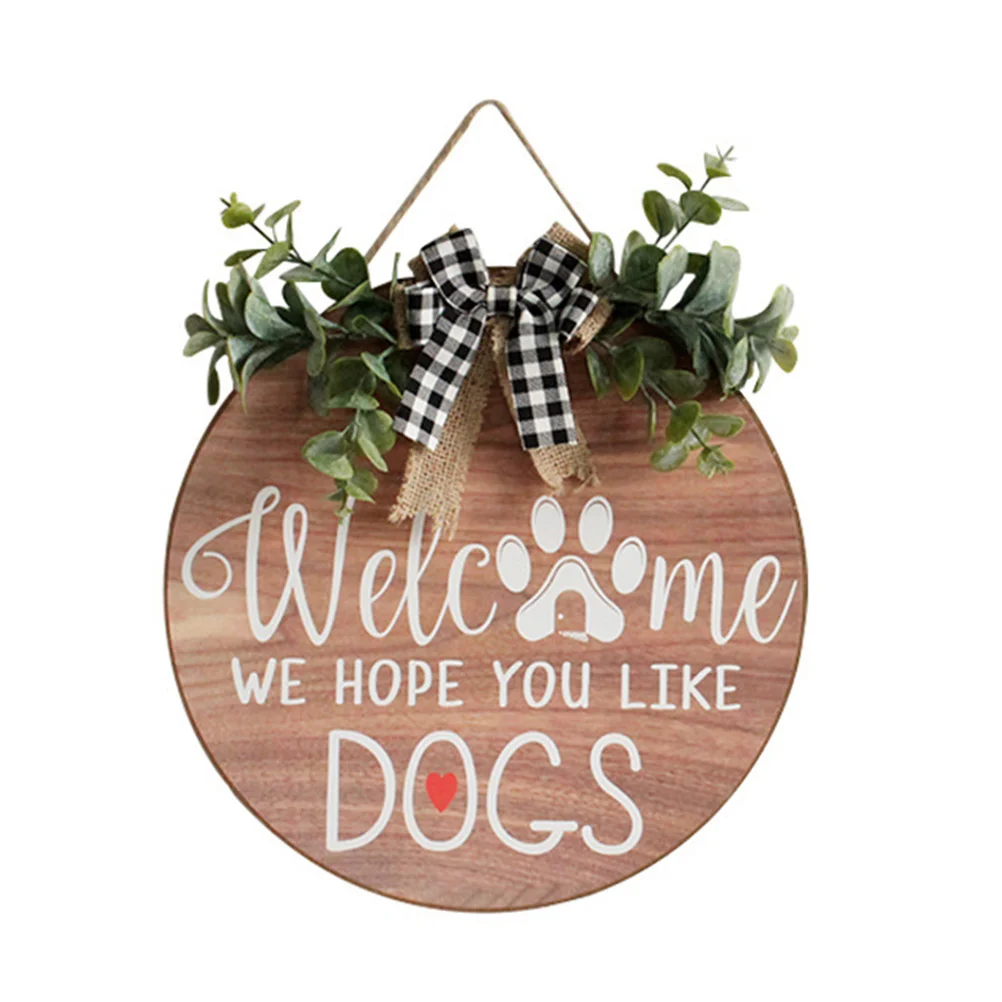 

Door Plaque Welcome Decoration Front Rustic Pendant Decorative Wooden Dogs You Hope We Wreath Porch Ornament Sign Board House