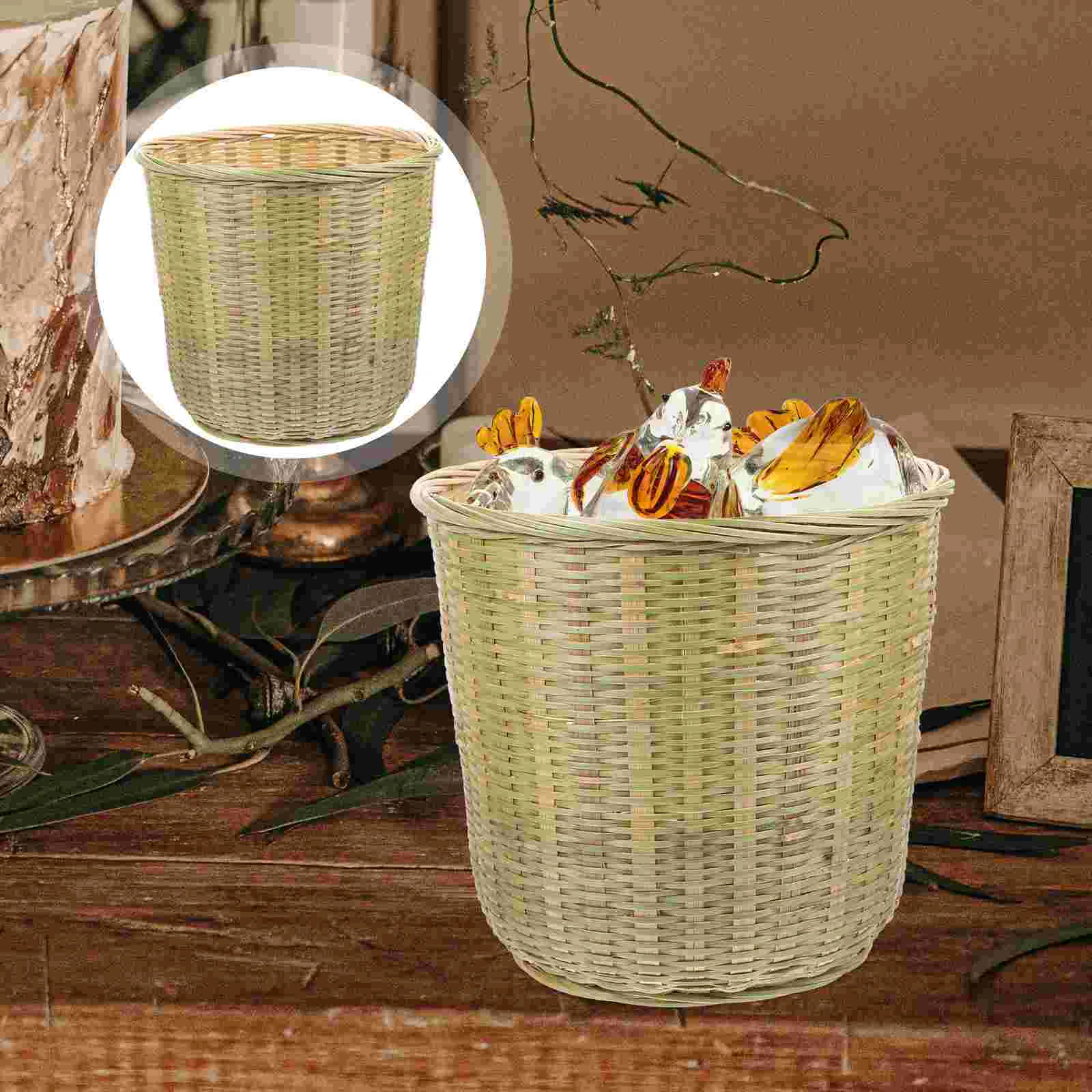 

Basket Storage Baskets Woven Waste Seagrass Wicker Rattan Trash Can Organizer Toy Sundries Round Bin Laundry Planter Bamboo Bins