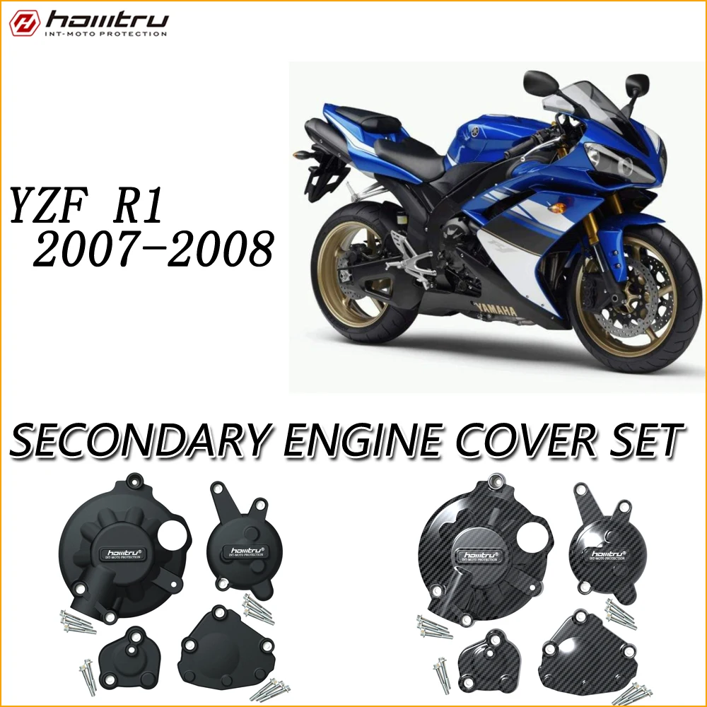 

Black & Carbon Texture Motorcycle Engine Protection Cover Set For YAMAHA YZF R1 2007-2008