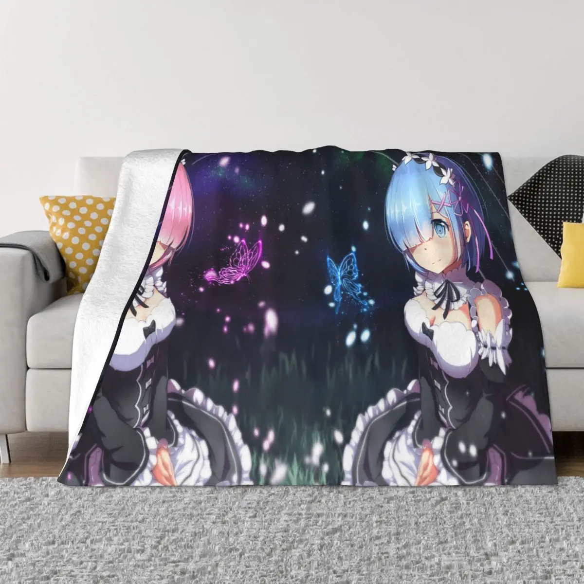 

Ram And Rem Re Zero Blankets Coral Fleece Plush Printed Japanese Anime Warm Throw Blanket for Bedding Travel Bedding Throws